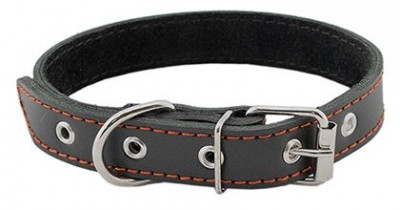 HOMEPET ошейник для собак кожаный простой двойной простроченный двухслойный (59-71 см., Черный)