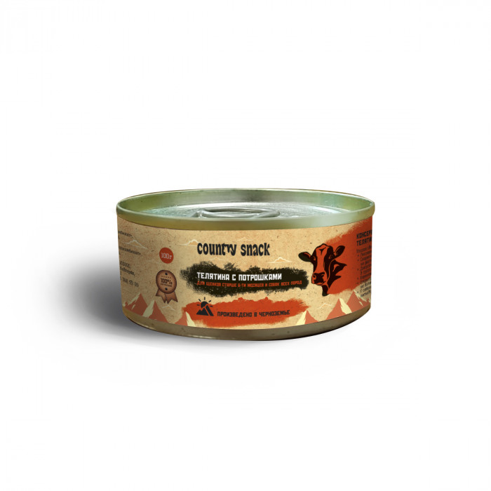 Country snack консервы для щенков и собак всех пород (Телятина и потрошки, 100 г.)