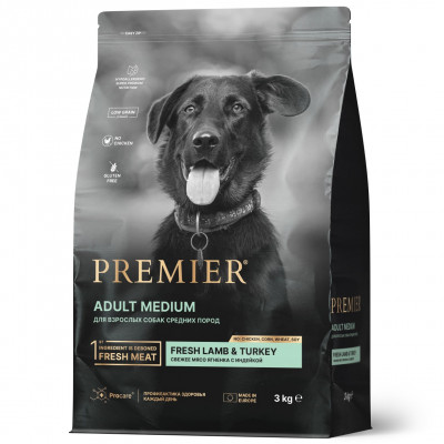 Premier Dog Adult Medium сухой корм для взрослых собак средний пород (Ягненок и индейка, 3 кг.)