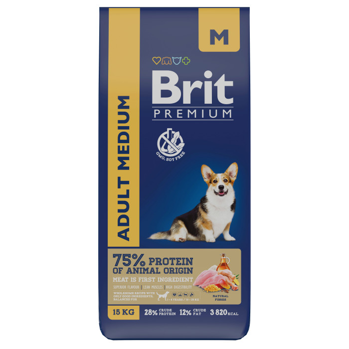 Brit Premium Dog Adult Medium для взрослых собак средних пород (Курица, 15 кг.)