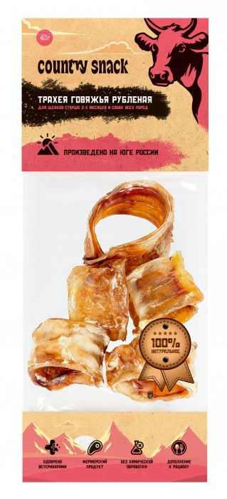 Country snack лакомство "Говяжья трахея рубленная" для собак (40 г.)