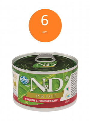 Farmina N&amp;D Dog Prime Adult Mini консервы для взрослых собак мелких пород (Курица и гранат, 140 г. упаковка 6 шт)