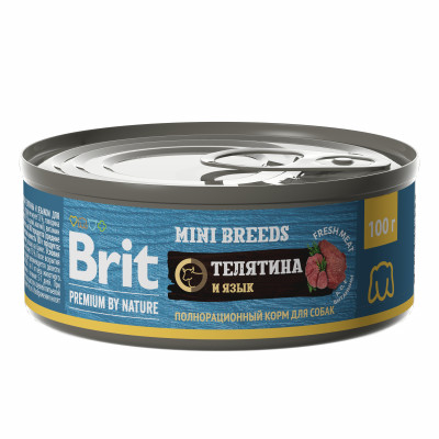 Brit Premium by Nature консервы для взрослых собак мелких пород (Телятина и язык, 100 г.)