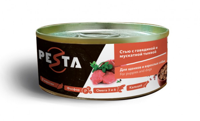 Pesta "Стью из говядины с мускатной тыквой" консервы для щенков и собак всех пород (Говядина и тыква, 100 г.)