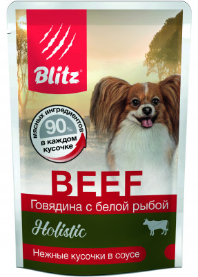 Blitz Holistic пауч для взрослых собак мелких пород (кусочки в соусе) (Говядина и белая рыба, 85 г.)