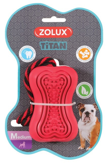 Zolux Titan игрушка кость-кормушка с веревкой (11,5 см., Красная)