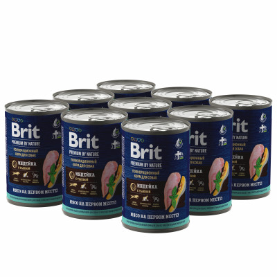 Brit Premium by Nature консервы для взрослых собак всех пород с чувствительным пищеварением (Индейка с тыквой, 410 г. упаковка 9 шт)