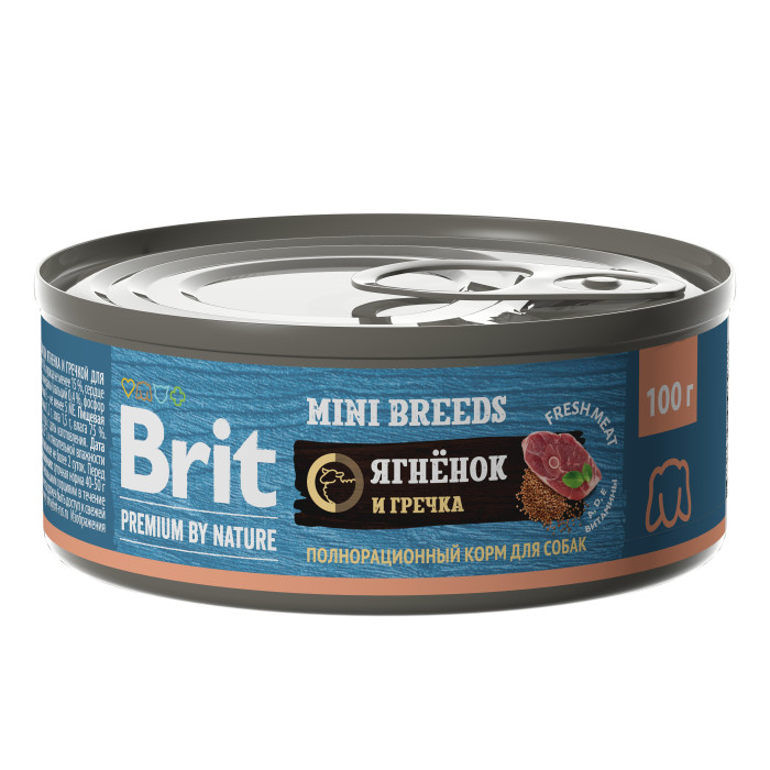 Brit Premium by Nature консервы для взрослых собак мелких пород (Ягненок и гречка, 100 г.)