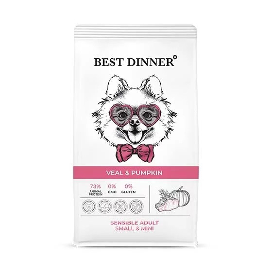 Best Dinner Sensible Adult Mini сухой корм для собак мелких пород с чувствительным пищеварением (Телятина и тыква, 10 кг.)