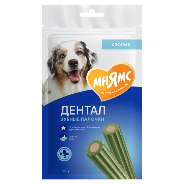 Мнямс DENTAL лакомство для собак Зубные палочки с хлорофиллом (Кролик, 100 г.)