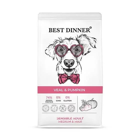 Best Dinner Sensible Adult Medium&Maxi сухой корм для собак средних и крупных пород (Телятина и тыква, 12 кг.)
