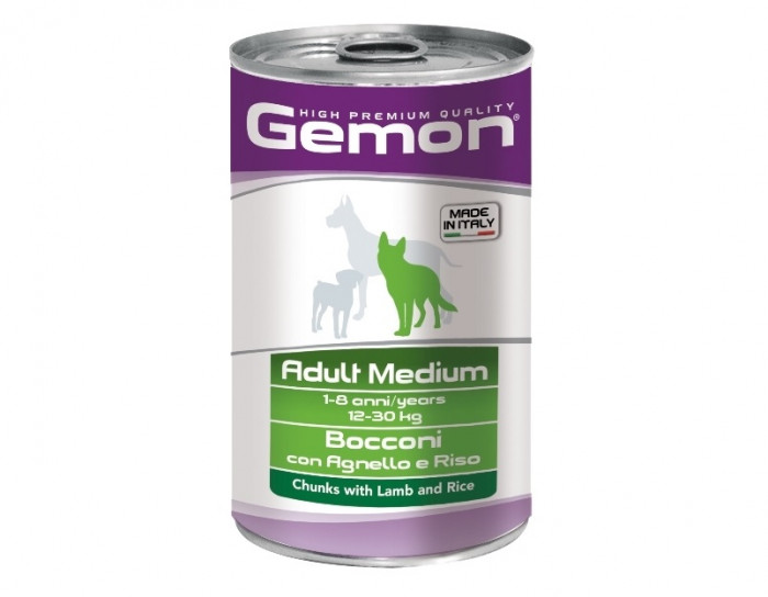 Gemon Dog Medium консервы для собак средних пород (кусочки) (Ягненок и рис, 1,25 кг.)