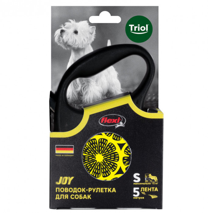 Triol поводок-рулетка Flexi Joy Lemon 5 м (лента) (S)