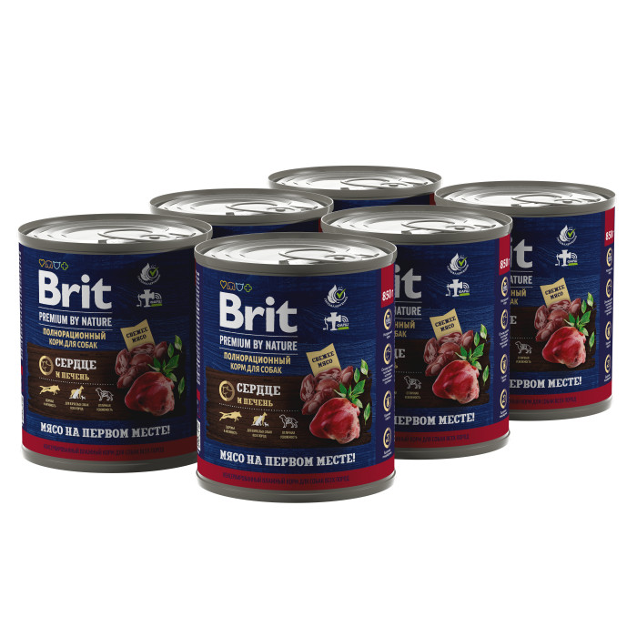 Brit Premium by Nature консервы для собак (паштет) (Сердце и печень, 850 г. упаковка 6 шт)