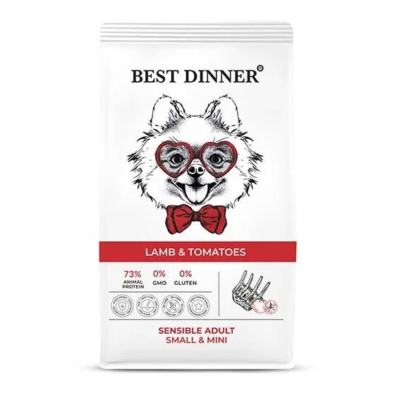 Best Dinner Sensible Adult Mini сухой корм для собак мелких пород с чувствительным пищеварением (Ягненок и томаты, 10 кг.)