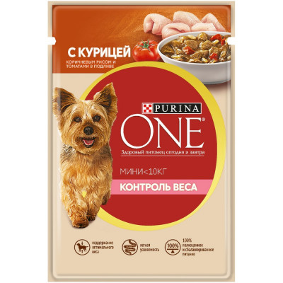 Purina One Мини "Контроль веса" пауч для собак мелких пород с излишним весом (кусочки в подливе) (Курица, 85 г.)