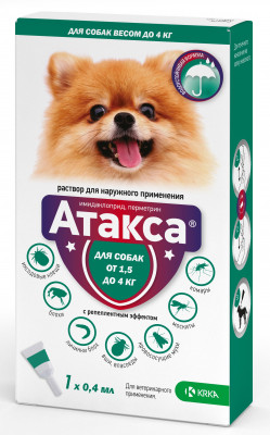 Атакса капли от блох и клещей для собак 1,5-4 кг (1 пипетка, 0,4 мл.)