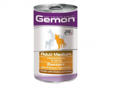 Gemon Dog Medium консервы для собак средних пород (кусочки) (Курица и индейка, 1,25 кг.)