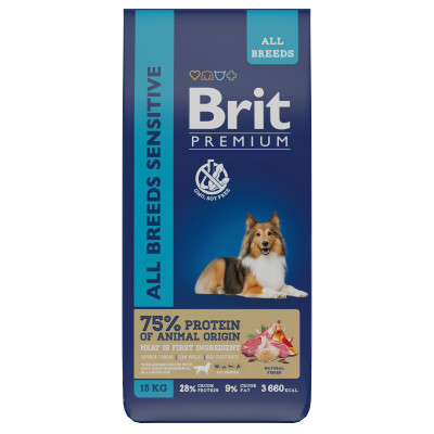 Brit Premium Dog Sensitive сухой корм для собак с чувствительным пищеварением (Ягненок, 15 кг.)