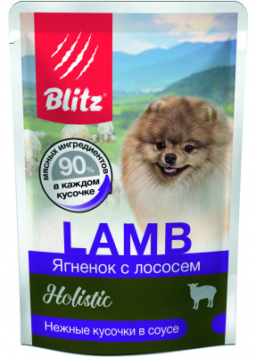 Blitz Holistic пауч для взрослых собак мелких пород (кусочки в соусе) (Ягненок и лосось, 85 г.)