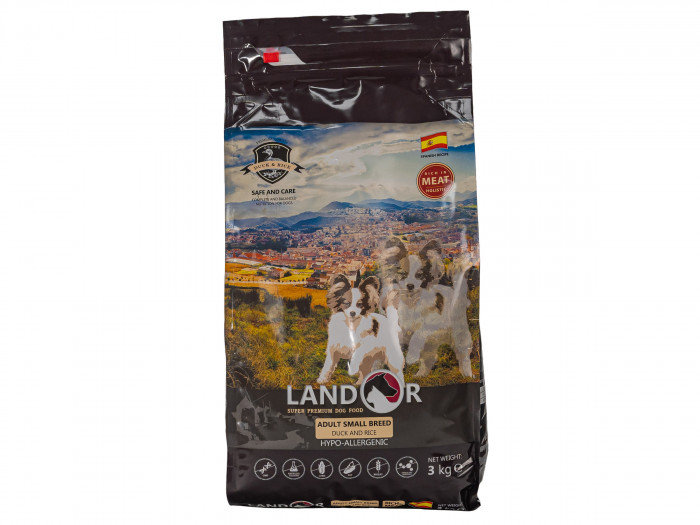 Landor Adult Small Breed Dog сухой корм для взрослых собак мелких пород (Утка,рис, 3 кг.)