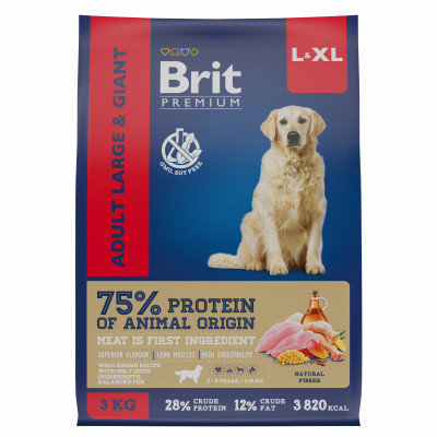 Brit Premium Dog Adult Large and Giant для взрослых собак крупных и гигантских пород (Курица, 3 кг.)