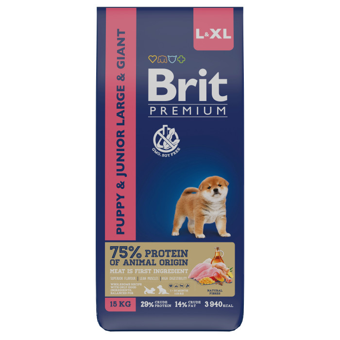 Brit Premium Dog Puppy and Junior Large and Giant для щенков крупных и гигантских пород (Курица, 15 кг.)