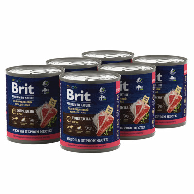 Brit Premium by Nature консервы для собак (паштет) (Говядина и рис, 850 г. упаковка 6 шт)