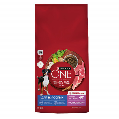 Purina One корм для взрослых собак средних и крупных пород (Ягненок и рис, 10 кг.)