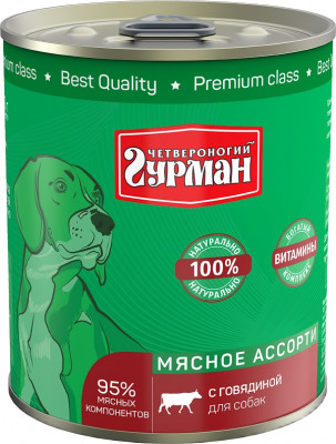 Четвероногий гурман "Мясное ассорти" консервы для собак (Говядина, 340 г.)
