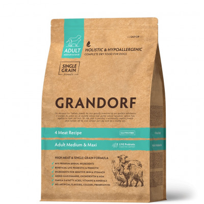 Grandorf 4 Meat &amp; Rice Adult корм для взрослых собак средних и крупных пород (Мясное ассорти, 1 кг.)