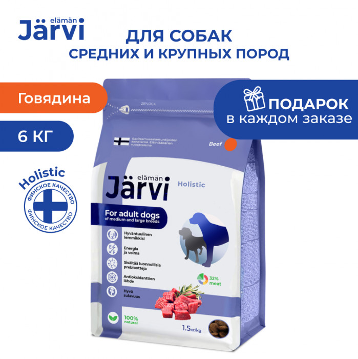 Jarvi сухой полнорационный корм для взрослых собак средних и крупных пород (Говядина, 6 кг.)