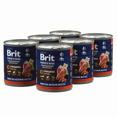 Brit Premium by Nature консервы для собак (паштет) (Говядина и печень, 850 г. упаковка 6 шт)