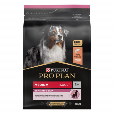 Pro Plan Medium Adult Sensitive Skin для взрослых собак средних пород (Лосось, 3 кг.)