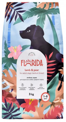 Florida сухой корм для взрослых собак средних пород (Ягненок и груша, 3 кг.)