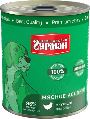 Четвероногий гурман "Мясное ассорти" консервы для собак (Курица, 340 г.)