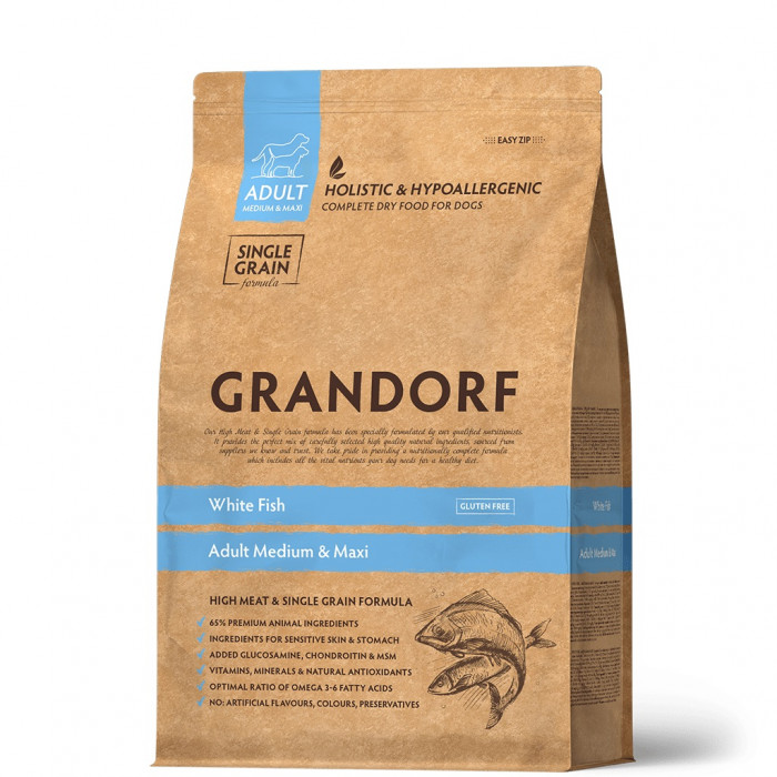 Grandorf White Fish корм для взрослых собак средних и крупных пород (Белая рыба, 10 кг.)