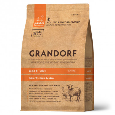 Grandorf Medium &amp; Maxi Junior корм для юниоров средних и крупных пород (Ягненок и индейка, 10 кг.)