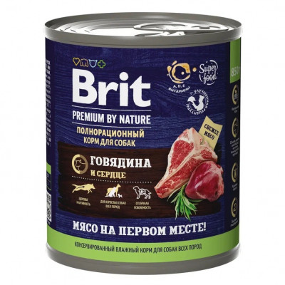 Brit Premium by Nature консервы для собак (паштет) (Говядина и сердце, 850 г.)