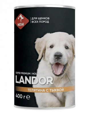 Landor полнорационный консервированный влажный корм для щенков всех пород (Телятина с тыквой, 400 г.)