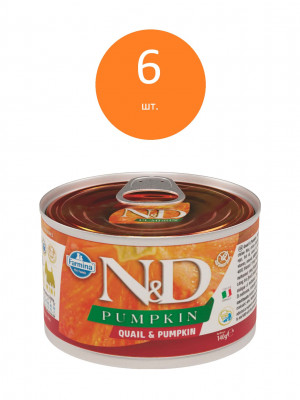 Farmina N&amp;D Dog Pumpkin Adult Mini консервы для взрослых собак мелких пород (Перепел и тыква, 140 г. упаковка 6 шт)