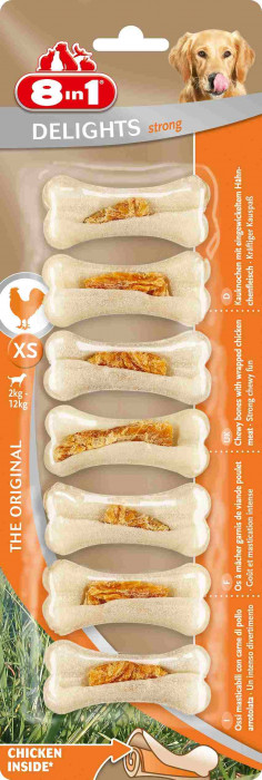 8in1 Delights Strong XS косточки сверхпрочные с куриным мясом для мелких собак (7*7,5 см.) (Курица, 7 шт.)