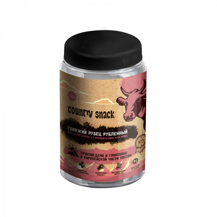 Country snack лакомство "Говяжий рубец рубленый" в банке для собак (150 г.)