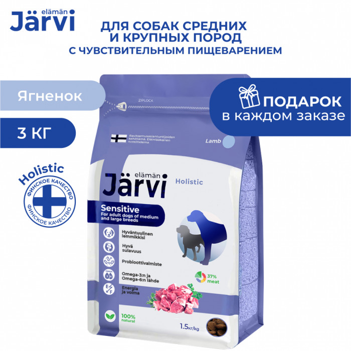 Jarvi сухой полнорационный корм для взрослых собак средних и крупных пород с чувств. пищеварением (Ягненок, 3 кг.)