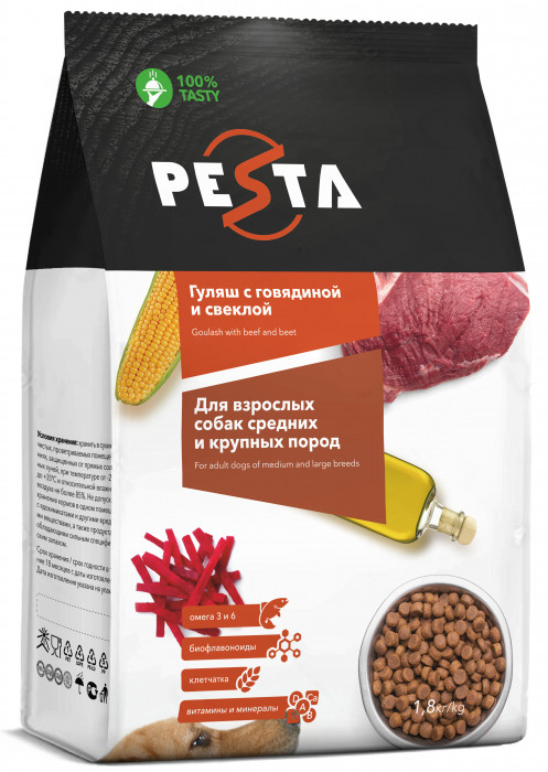 Pesta сухой корм "Гуляш с говядиной и свеклой" для взрослых собак средних и крупных пород (Говядина и свекла, 1,8 кг.)