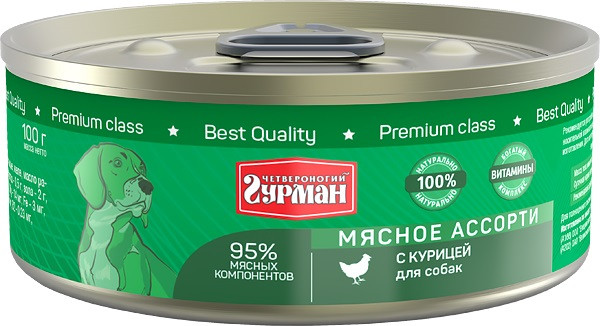 Четвероногий гурман "Мясное ассорти" консервы для собак (Курица, 100 г.)