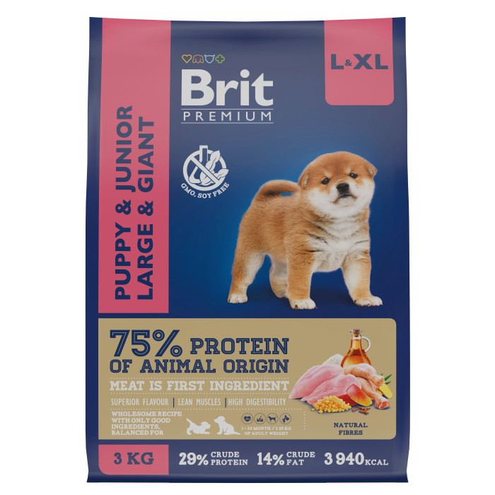 Brit Premium Dog Puppy and Junior Large and Giant для щенков крупных и гигантских пород (Курица, 3 кг.)