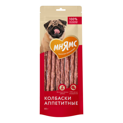 Мнямс лакомство для собак "Колбаски аппетитные" (Курица и говядина, 80 г.)