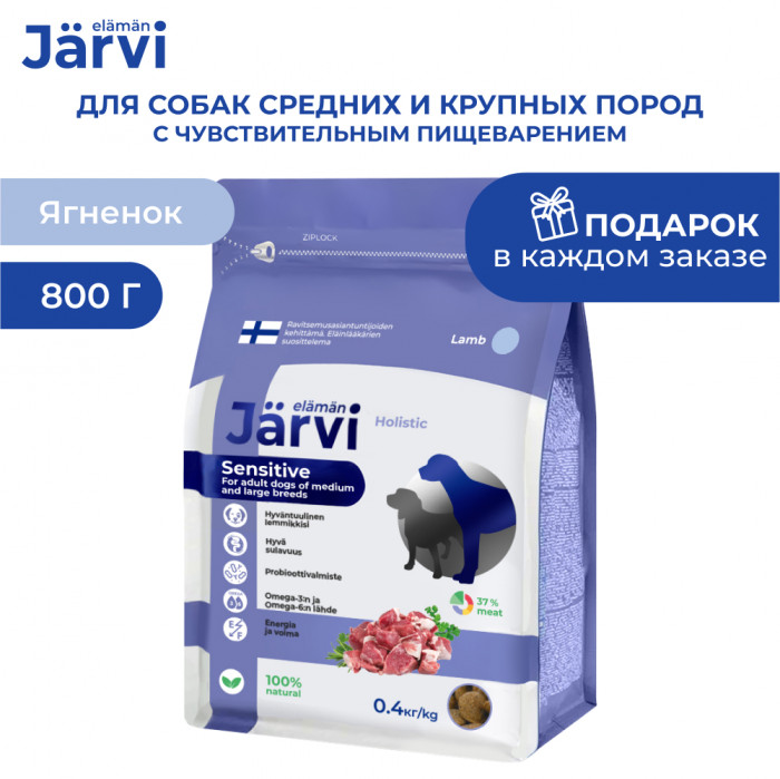 Jarvi сухой полнорационный корм для взрослых собак средних и крупных пород с чувств. пищеварением (Ягненок, 800 г.)