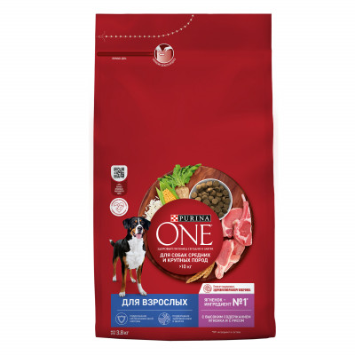 Purina One корм для взрослых собак средних и крупных пород (Ягненок и рис, 3,8 кг.)